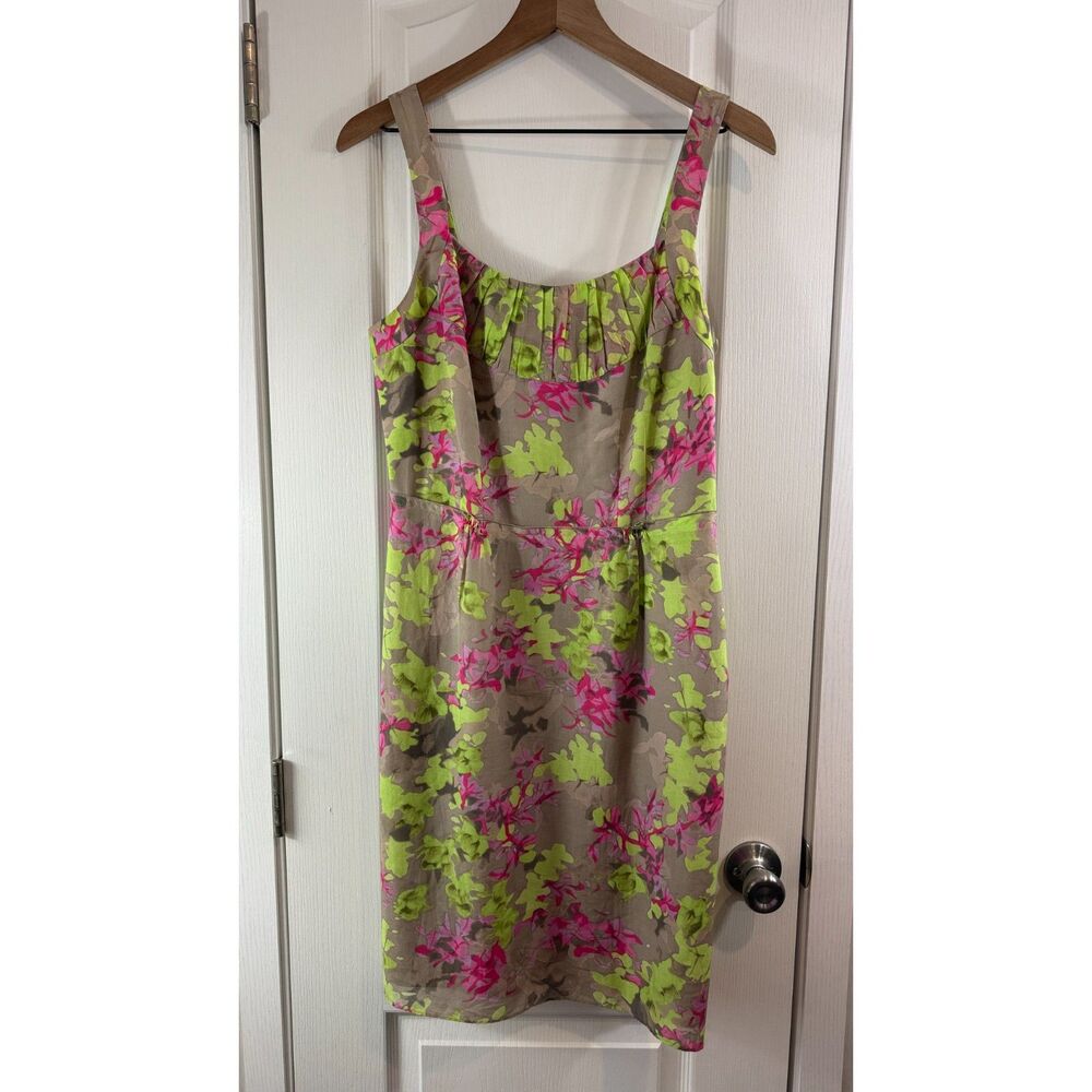 Banana Republic Women's Pink Green Floral Sleeveless Dress Cotton Silk Size 8